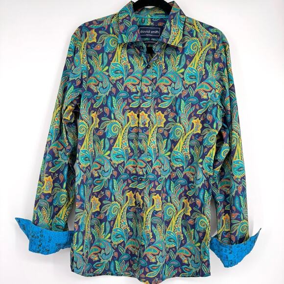 David Smith Australia Men's Slim‎ Fit Paisley Button Up Long Sleeve Shirt Size L - Picture 1 of 11